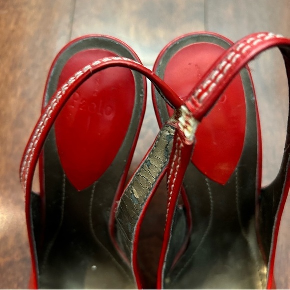 Paolo Dark Hyacinth Orange Leather Heels with Rhinestone & Gold Hardware, Size 7 - Picture 10 of 14